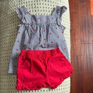 Carters 4th of July 2 Piece Shorts Set Girls 2T Red White Blue Patriotic Stars